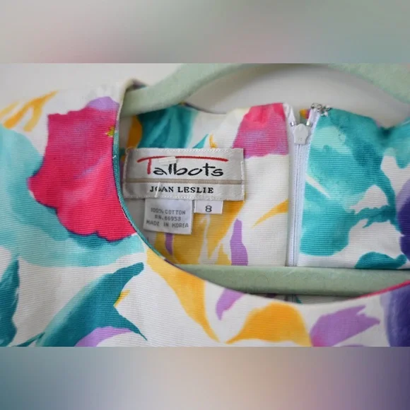 Vtg 80s Women's Talbots Dress Joan Leslie Bold Floral with Shoulder Pads Size 8 - Picture 2 of 10